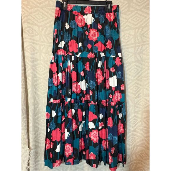 Kate Spade New York Floral Tiered Midi Skirt Colorful Flowers Size L - Picture 9 of 10